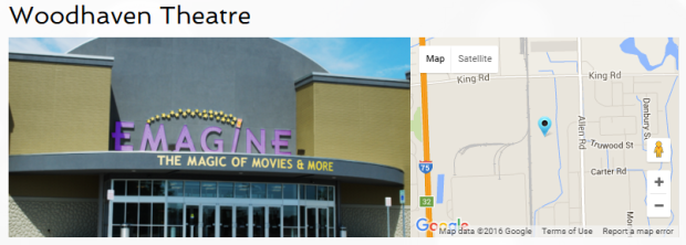 What is the location of the Emagine Theatre in Woodhaven?